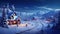 Beautiful Snowy Santa Claus Village At Night A Christmas Landscape For Holidays. Generative AI