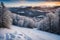 Beautiful snowy winter landscape in the countryside, cold season wallpaper, AI Generated