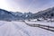 beautiful snowy winter landscape with Dachstein mountins in Gosau
