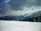 Beautiful snowy winter landscape in a mountain ski resort, panoramic view