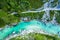 Beautiful Soca River in Slovenia europe. Aerial Shot of the Valley.