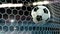 Beautiful Soccer Ball flies into Goal Net in Slow Motion. Football 3d animation 4k