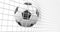 Beautiful Soccer Ball flies into Goal Net in Slow Motion. Football 3d animation of the Goal Moment on white background