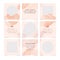 Beautiful social media post templates set with place for photo. Abstract creative backgrounds design in soft pastel peach color.