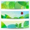 Beautiful soft bokeh nature banner set with ladybug