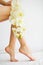 Beautiful Soft Skin. Closeup Of Long Woman Legs With Perfect Hairless Smooth And Silky Skin. Hair Removal, Beauty Body Care