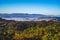 A beautiful and soothing landscape of mountains covered in clouds and green trees during winters