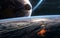 Beautiful space landscape. Distant planets of deep space. View from planetary orbit