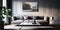 Beautiful spacious lounge with a chic grey sofa. Generative AI