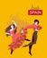 Beautiful spanish dancers flamenco isolated on yellow background in vector
