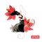 Beautiful spanish flamenco dancer in black dress dancing on treble clef against huge red lily flowers. Luxuty logo, poster, banner