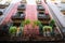 Beautiful spanish house with a balcony and plants. Barcelona city architecture. Authentic