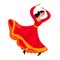 Beautiful Spanish woman dancer dancing flamenco in national costume red dress. Long black hair. Spanish culture traditions