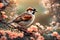 beautiful sparrow in flowers Generated Ai