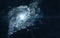 A beautiful spiral galaxy in blue tones somewhere in deep space. Science fiction