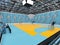 Beautiful sports arena for handball with sky blue seats and VIP boxes 3D render