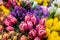 Beautiful spring bouquets of flowers, tulips, background