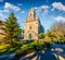 Beautiful spring cityscape of Ragusa town with San Giacomo Apostolo church. Sunny morning scene of Sicily, Italy, Europe.