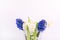 Beautiful Spring Flower Background Blue and White Hyacinths White Background Spring Easter Holiday Card Copy Space Vase
