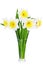 Beautiful spring flowers in vase: yellow-white narcissus (Daffodil)