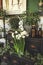 Beautiful spring flowers and vintage furniture and decoration