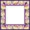 Beautiful spring frame made of rose flowers and leaves with veins. Square pink and purple frame with white background for a text.