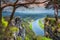 Beautiful spring panorama with Elbe river, Bastei, Saxon Switzerland, Germany