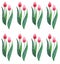 Beautiful spring vertical pattern of tulips red pink flowers watercolor hand sketch