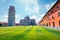 Beautiful spring view of famous Leaning Tower in Pisa. Sunny morning scene with hundreds of tourists in Piazza dei Miracoli