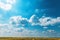 Beautiful springtime clouds over canola rapeseed field