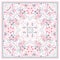 Beautiful square pattern for shawl with tender pink flowers on white background. Vector illustration