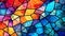 Beautiful stained glass pattern, fibonacci, polygons, technology, clean, cool color palette.