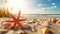 Beautiful Starfish with Seashell on Sandy Beach Captivating Coastal Serenity.