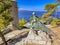 Beautiful statue of a bronze Boy on a Dolphin, an artwork based on the film of the same name, filmed here in 1957, Hydra Island,