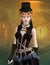 Beautiful steampunk blonde lady with hat