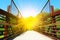 Beautiful steel bridge for bikers and walking in a wild park