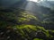 Beautiful step of rice terrace paddle field in sunset and dawn at Trung Khanh, Cao Bang.