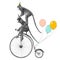 Beautiful stock illustration with cute hand drawn safari animal monkey on the bike with baloons. Birthday party.