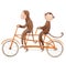 Beautiful stock illustration with cute watercolor baby monkey on bike. Animal with bicycle hand drawn painting.