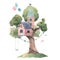 Beautiful stock illustration poster with cute watercolor children tree houses.