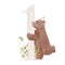 Beautiful stock illustration with watercolor hand drawn number 1 and cute bear animal for baby clip art. One month, year