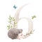Beautiful stock illustration with watercolor hand drawn number 6 and cute hedgehog animal for baby clip art. Six month