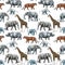 Beautiful stock seamless pattern with cute hand drawn safari giraffe elephant tiger monkey rhinoanimal pencil