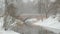 Beautiful stone bridge over the small river in the park