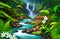 Beautiful stone creek and waterfall in the forest, AI generative
