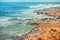 beautiful stones seaside during storm of Sliema, Malta, Instagram style