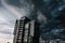 Beautiful storm sky with clouds over the city, apocalypse like