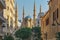 Beautiful street in Beirut Lebanon with the view of famous clock tower and Mohammad Al Amin Mosque