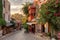 Beautiful street in the Kas old town with boutique shops at sunset, Turkey