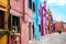 Beautiful street with multicoloured houses, Burano island, Venice, Italy